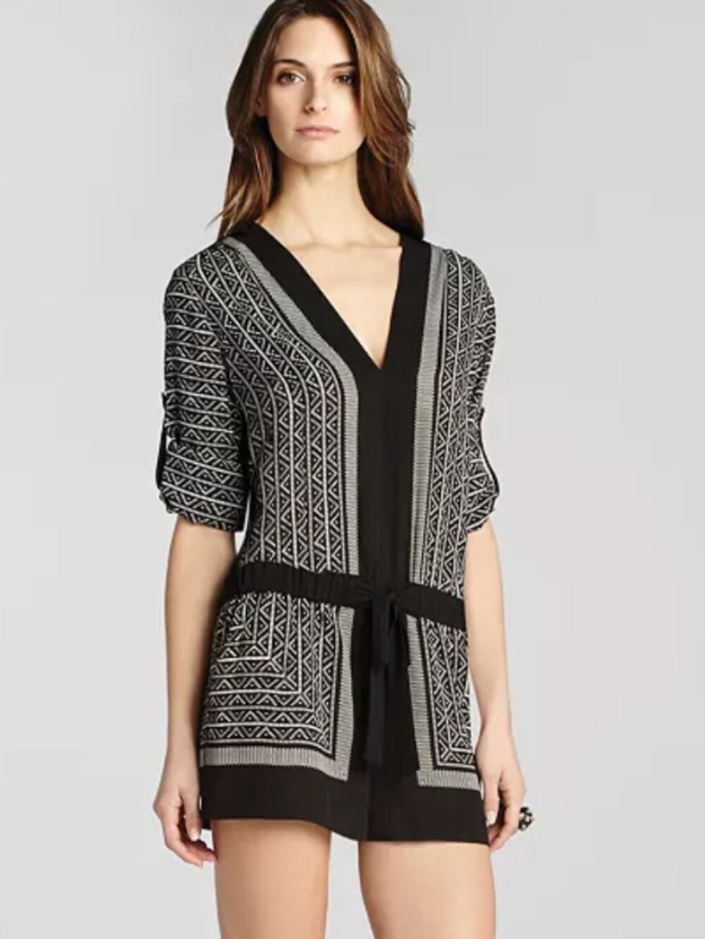 BCBGMAXAZRIA Francis Geometric Deco Romper, XS
